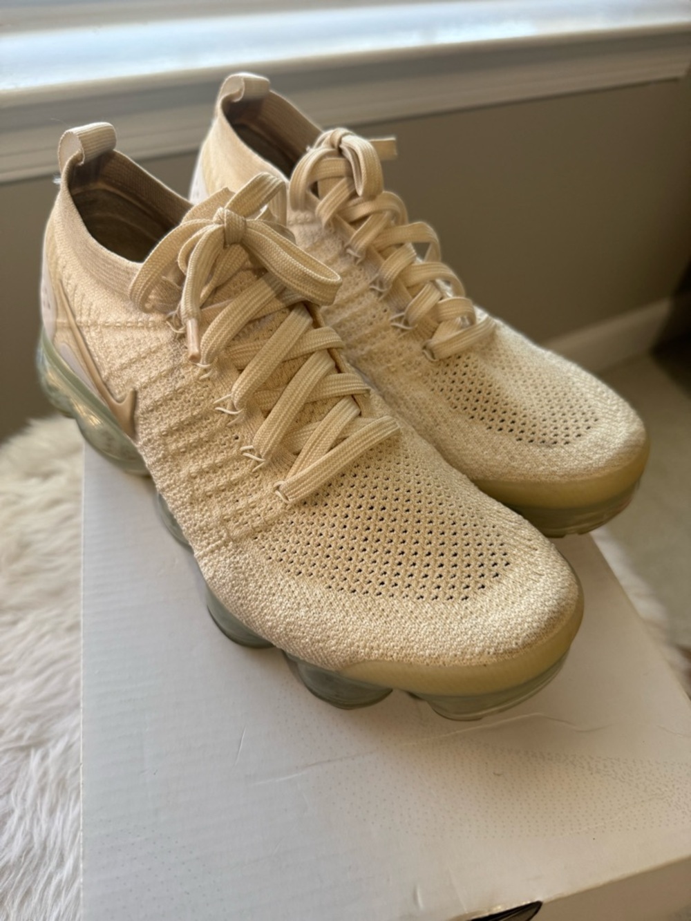 Nike Women's Light Beige Flyknit VaporMax Sneakers